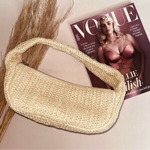 BAG Raffia Half Moon Shoulder Bag